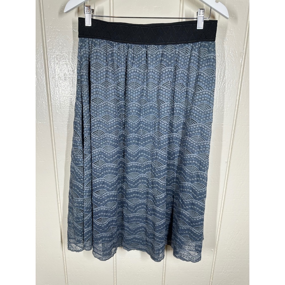 LuLaRoe Skirt Women M Blue Lola Midi Lace Elastic Waist In Good Condition